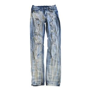 rue21 Premium Skinny Supreme Flex Distressed Light Wash Paneled Jeans 30x32